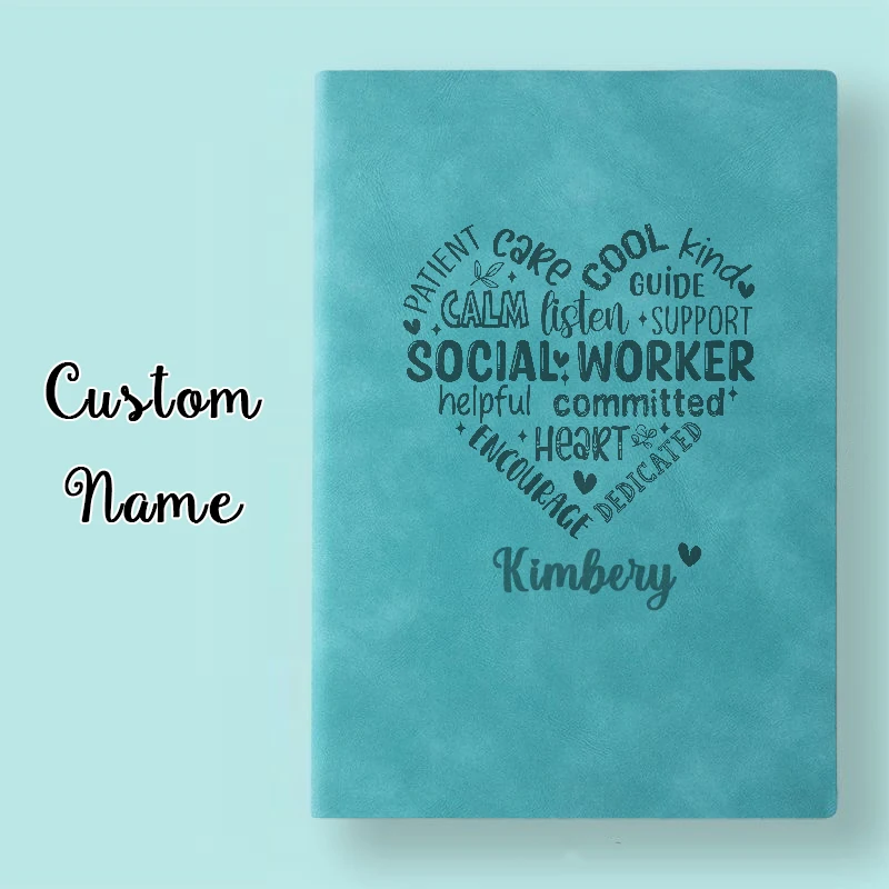 

Best Gift For Social Worker Lined Notebook Leather Journal Diary Organizer Planner Social Worker Heart Rainbow Funny Work Love