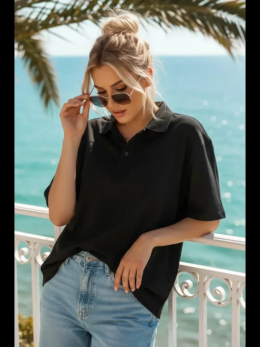 Sommerliche Trend-Poloshirts für Damen, lässiger Stil, atmungsaktive Golfshirts für Herren, Unisex-Streetwear, Oversize-weißes Oberteil – Detail 10
