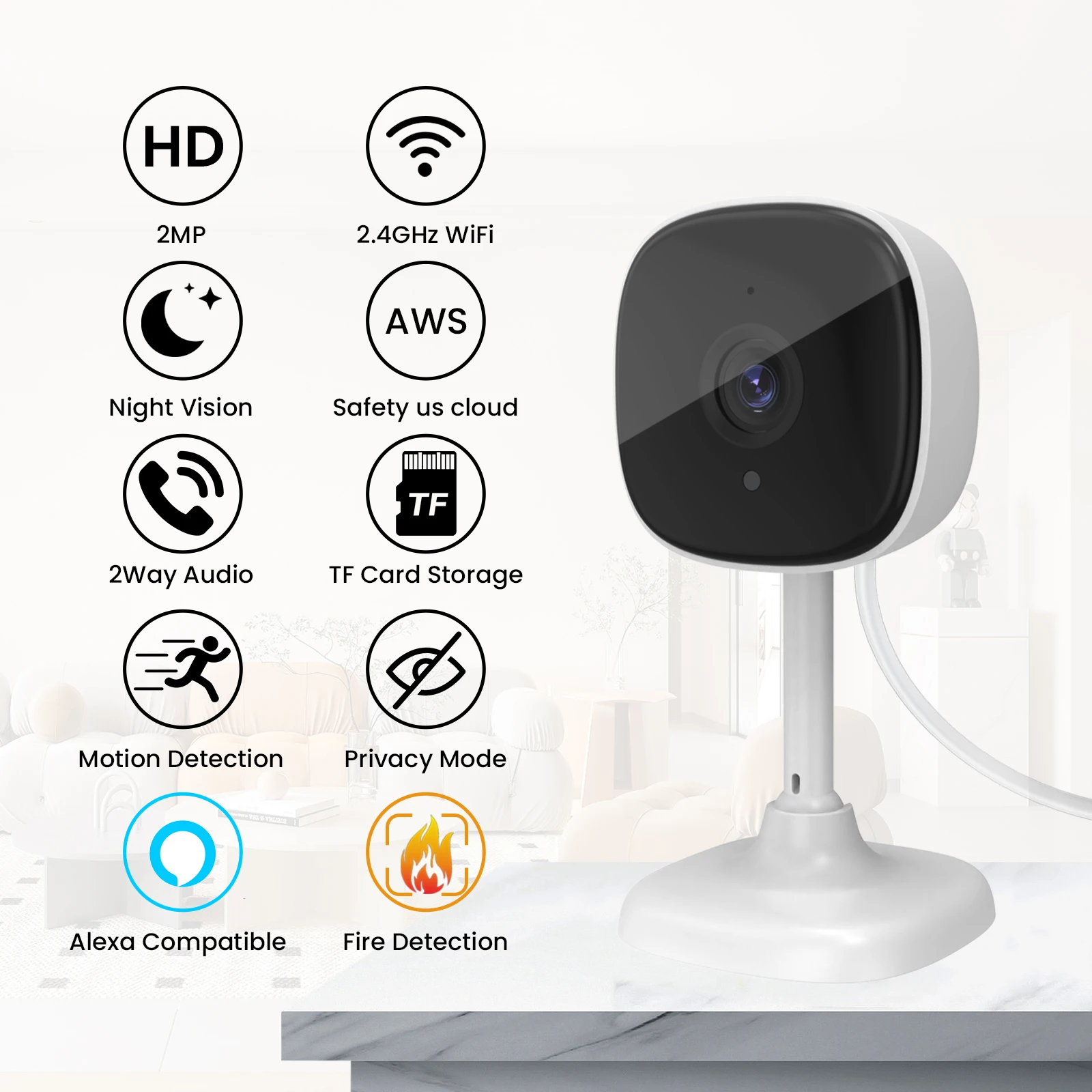 amorom camera de vigilancia interior visao noturna hd 1080p ai detectar camera para pet monitor do bebe alexa google wi fi tuya 01