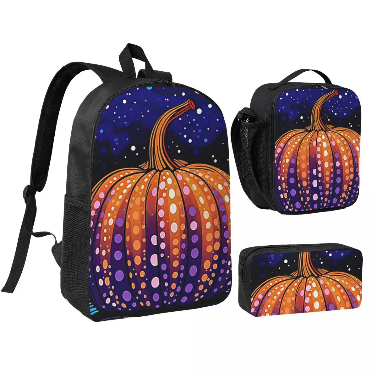 

Yayoi Kusama Polka Pumpkin Backpack Student BookBag School Bag Shoulder Bags 3ps Insulated Lunch Bag Pencil Case