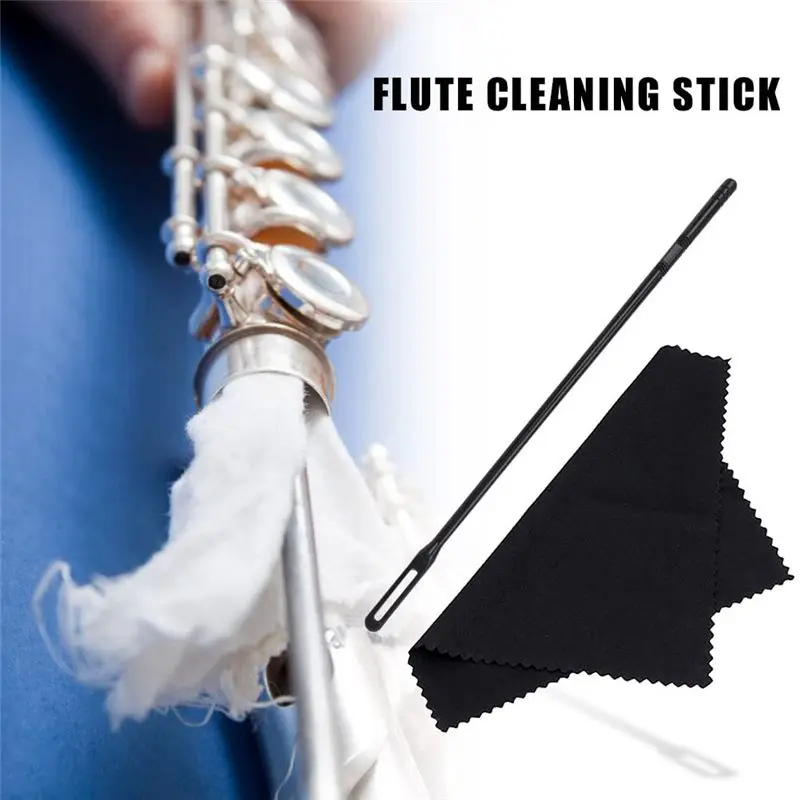 L79A Flute Cleaning Rod with 3Pcs Cleaning Swabs Flute Cleaning Kit Flute Cleaner Flute Polishing Cloth, Black