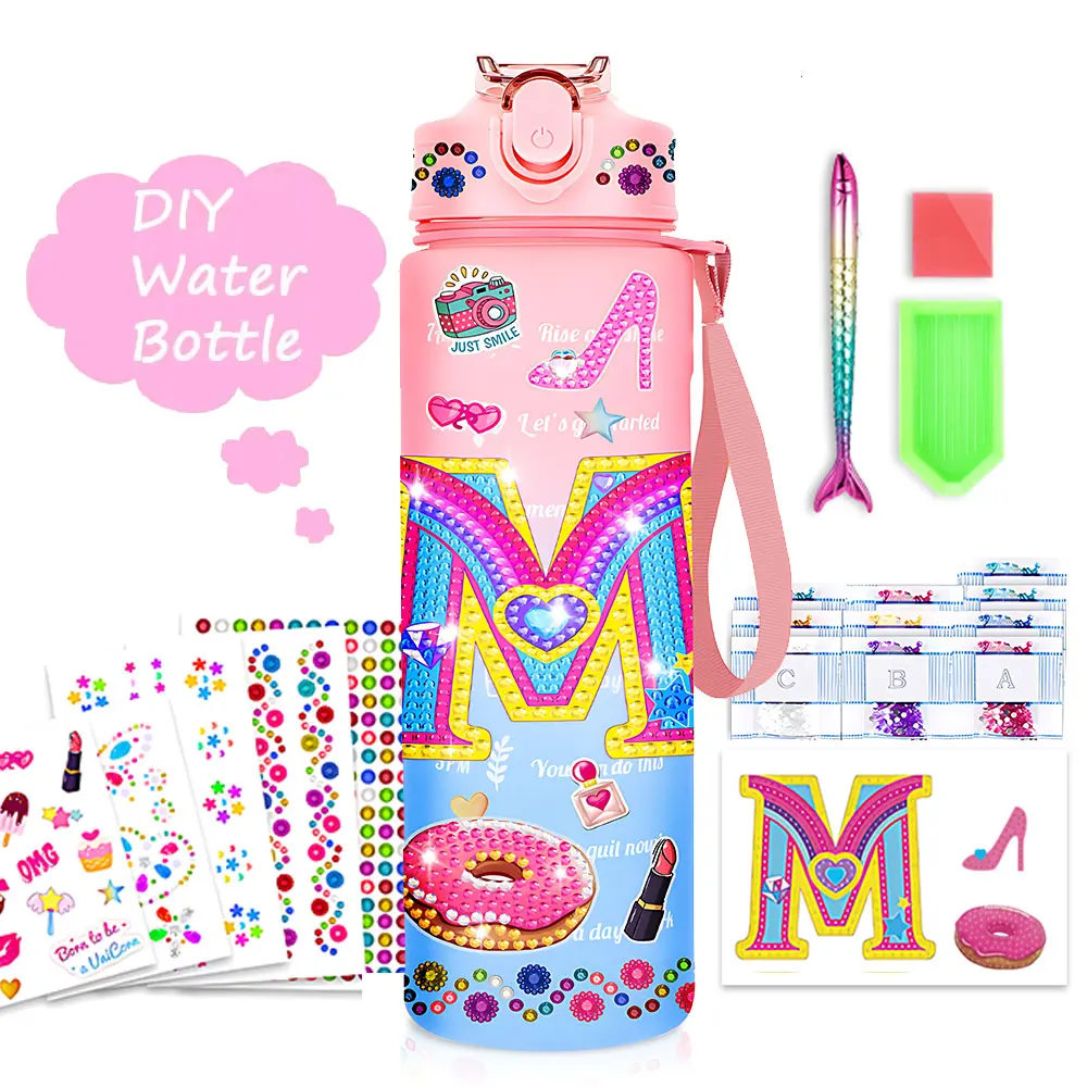 

750ML DIY Kids Water Bottle Stickers Gem Painting Set Make Your Own Water Bottles With Time Marker Fun Gifts for Girls Drinkware