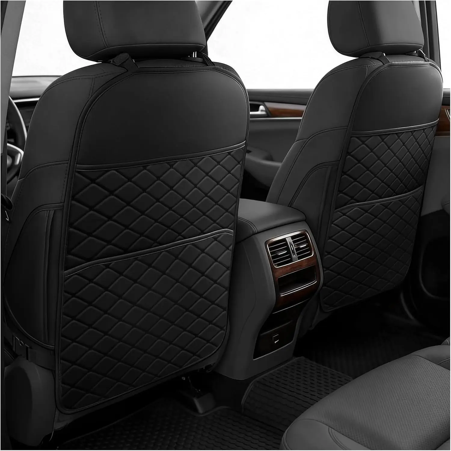 

Kids Car Seat Back Protectors with Large Pocket Organizer, Waterproof, Fits Most Vehicles, 2PCS Black