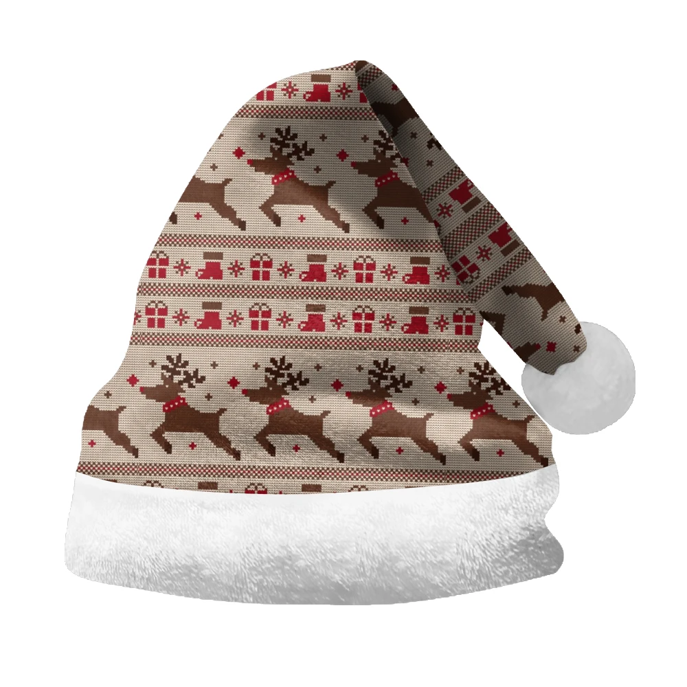 Fashionable winter atmosphere Christmas hat rice dumpling mosaic deer print party, daily warmth and comfort