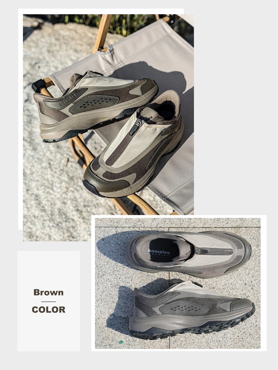 Baasploa Herren Trail Adventure Trainingsschuhe mit Seitenreißverschluss Outdoor-Fußbekleidung Atmungsaktive Reise-Sneaker Leichte Wanderschuhe – Detail 12