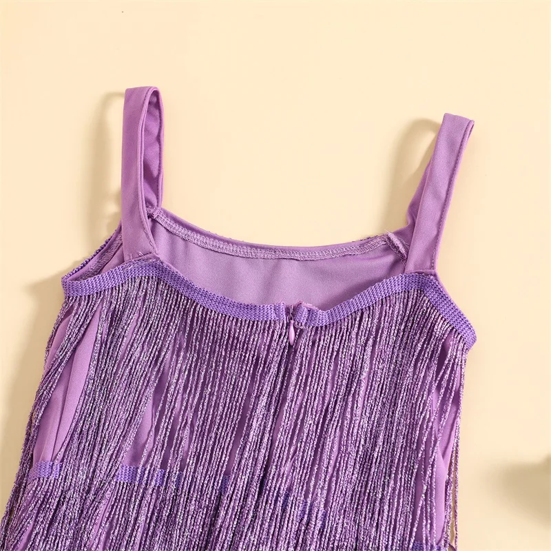 Baby Kids Girl’s Sequin Fringe Dress Sleeveless Tasseled Solid Summer Casual Dress Dance Outfits for Girls