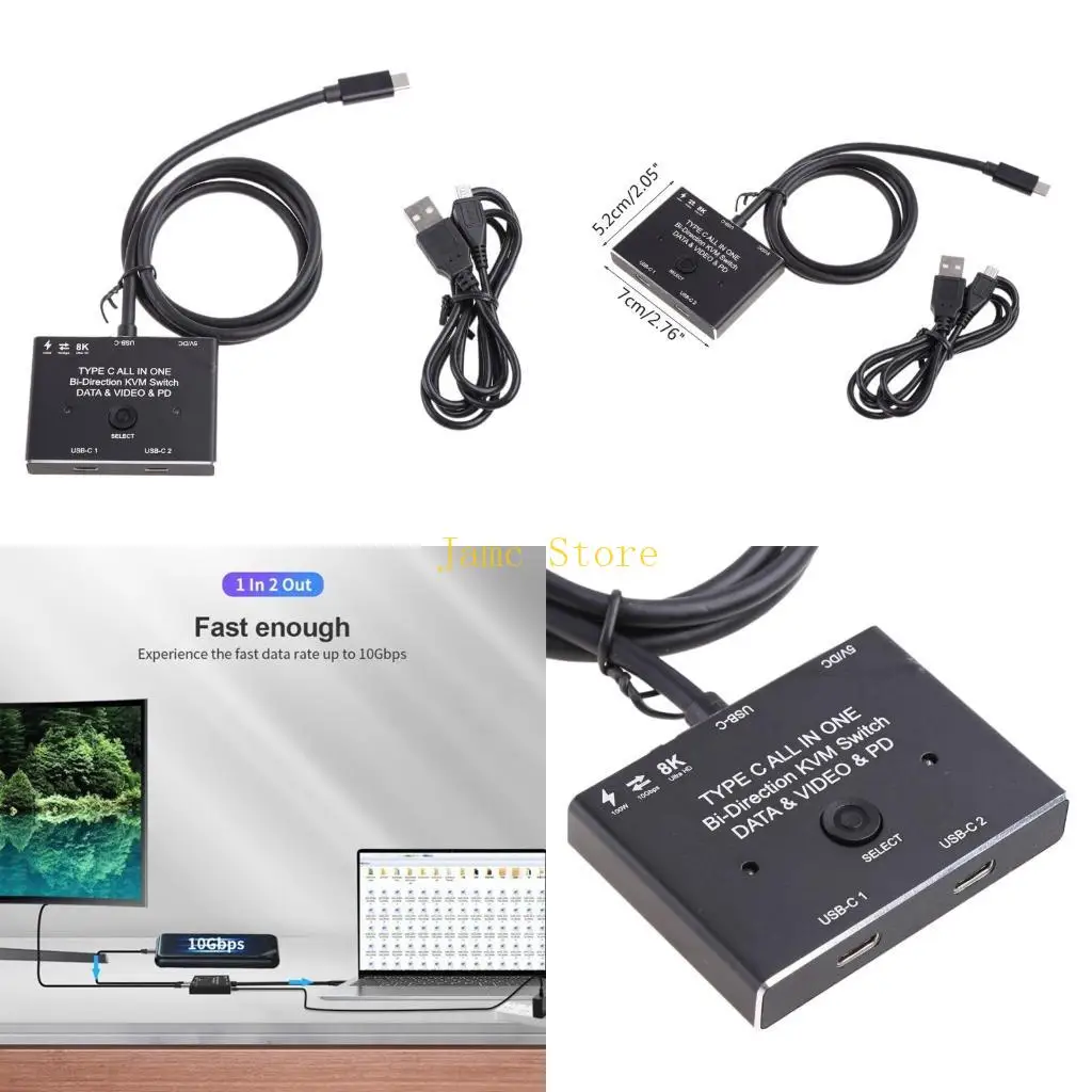 

LX0B USB C KVM Switcher Bi-Directional 8k 60hz Switcher Two-way Data Video Switch Converter 2 In 1 Out/ 1 in 2 Out