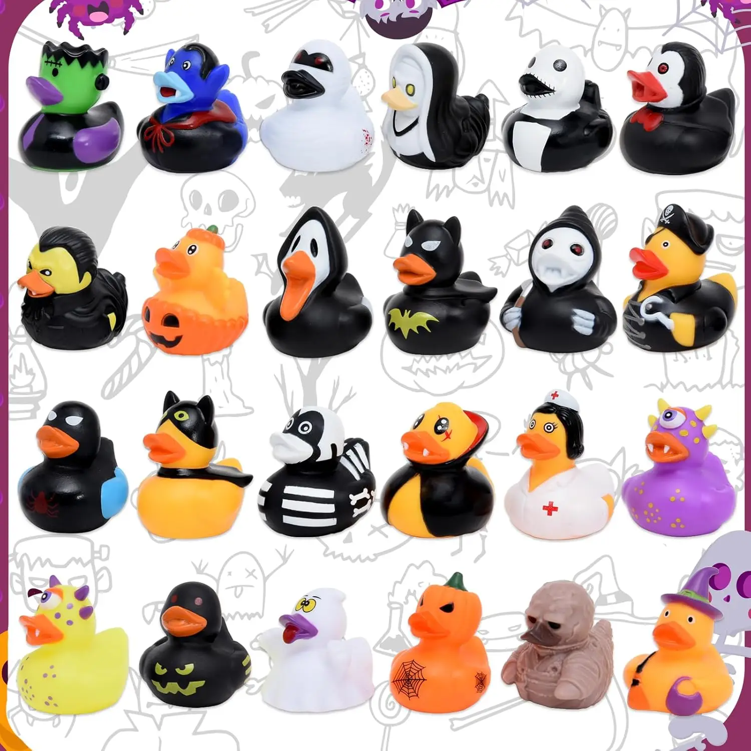 24 PCS Rubber Ducks Assorted Halloween Duckies in Bulk Ducking for Kids Baby Shower Bath Toys Party Favors