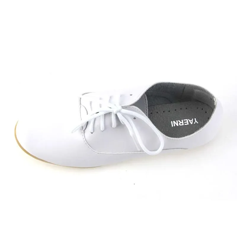 YAERNI Spring women oxford shoes ballerina flats shoes women genuine leather shoes moccasins lace up loafers white  051