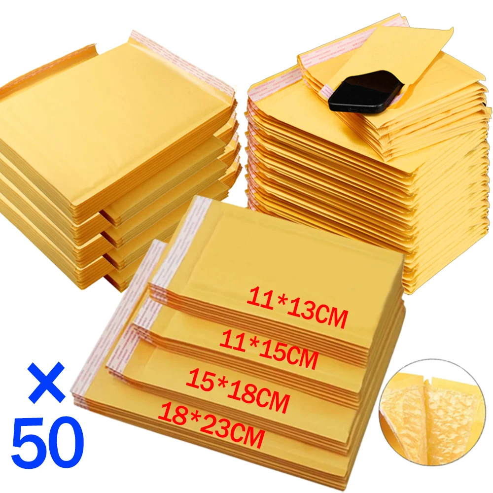 10-50Pack Kraft Paper Bubble Envelopes Bags Waterproof Bubble Mailing Envelope Different Size Mailers Seal Adhesive Shipping Bag
