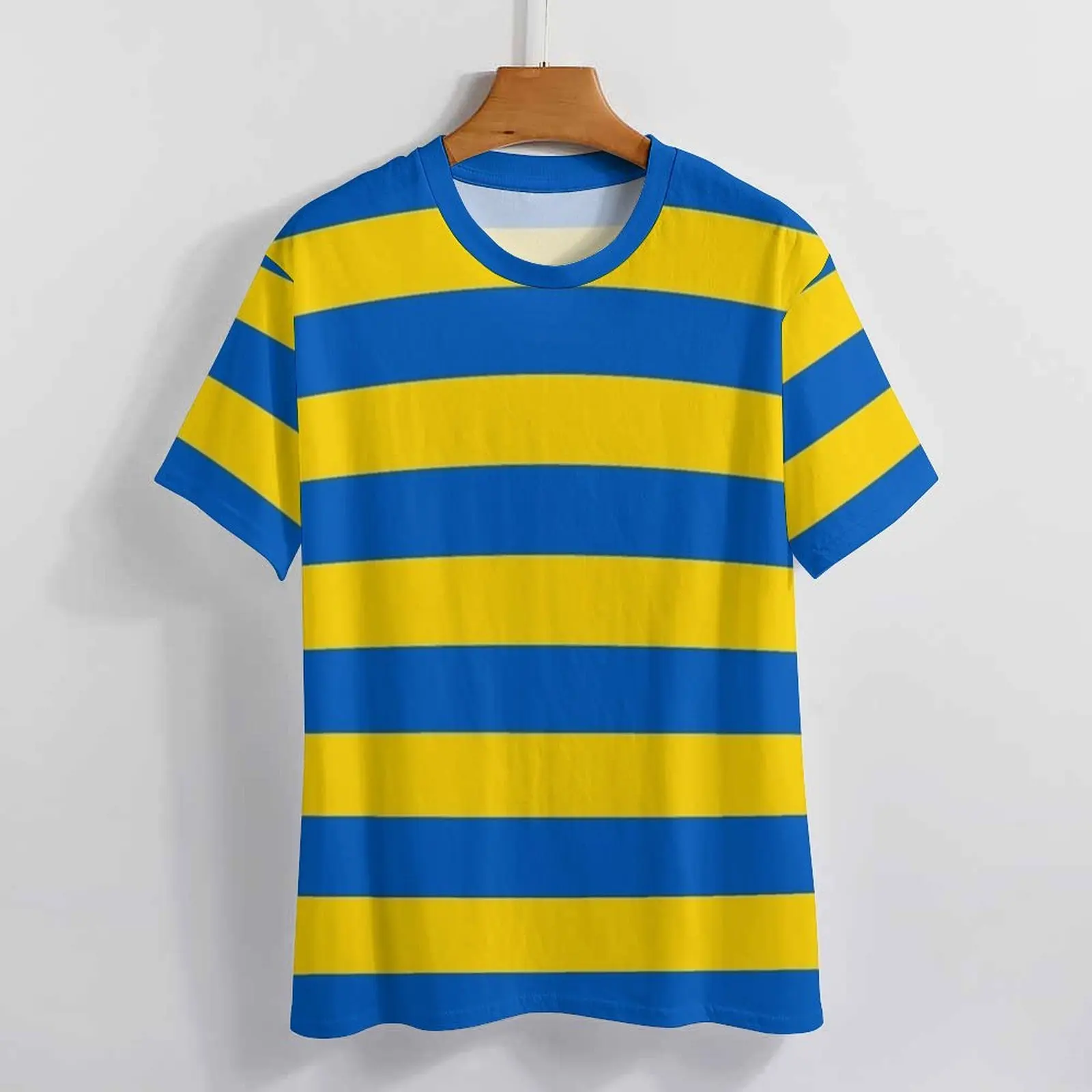 Blaues und gelbes T-Shirt mit ukrainischem Streifenmuster – trendige T-Shirts für Herren, lustiges T-Shirt, Sommer-T-Shirt mit kurzen Ärmeln, grafisches Design, große Größen. – Detail 7
