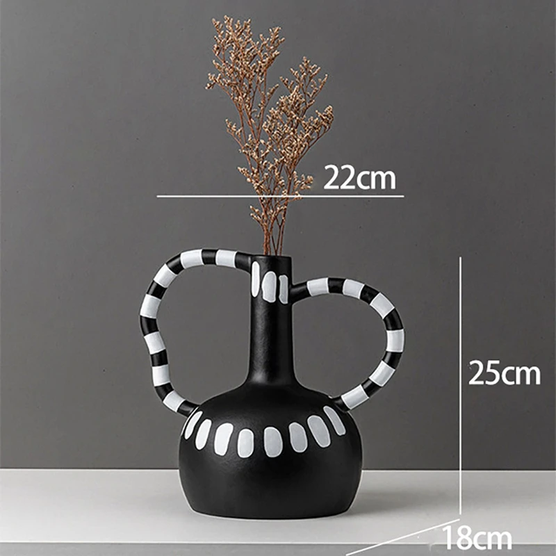 

1PCS Reative Resin Vase Black And White Spots Wave Point Flower Arrangement Abstract Handicraft For Home Decoration