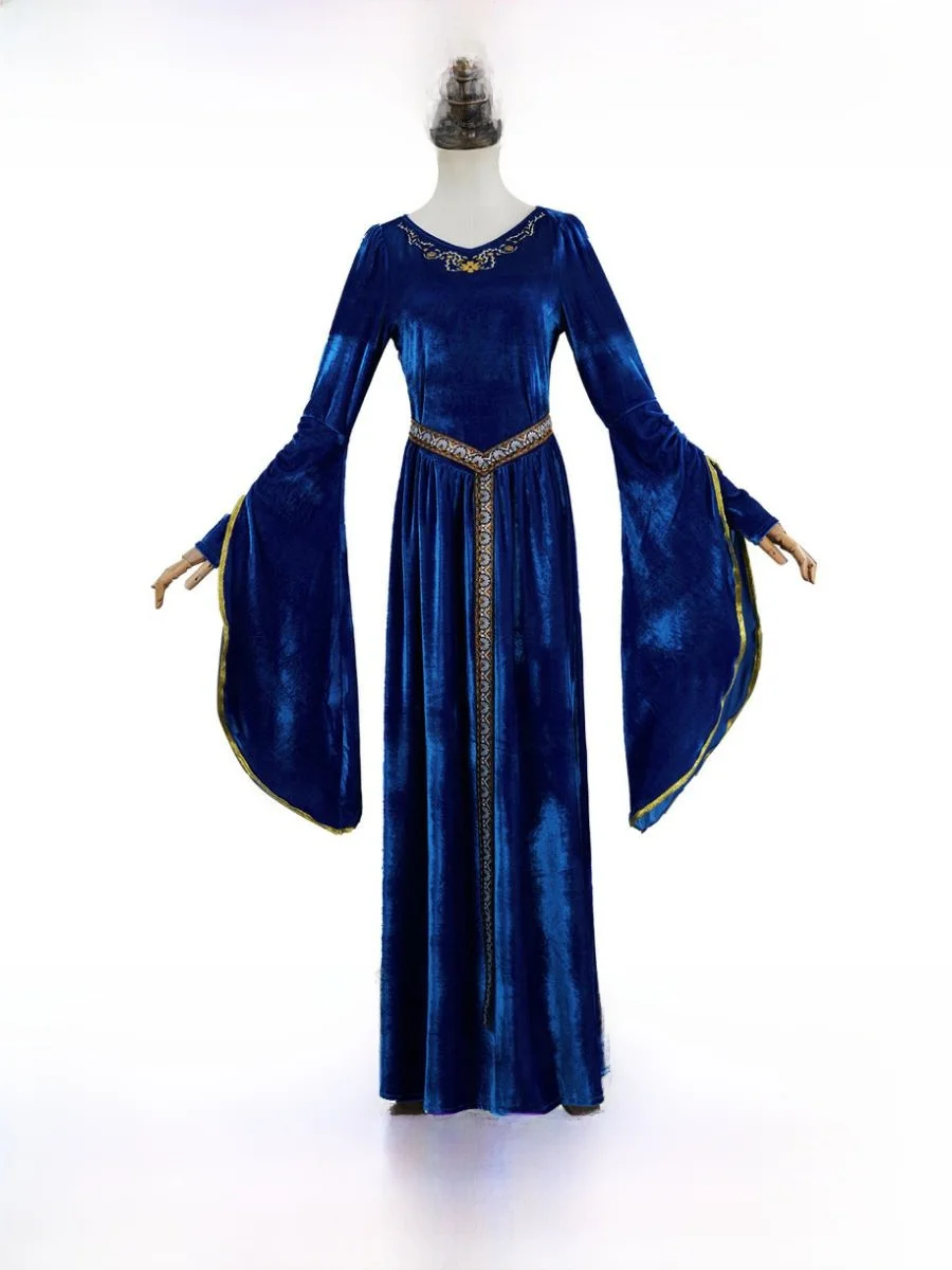 

Retro Court Dance Cosplay Medieval Costume Middle East Queen Clothes loween Outfit Bell Sve Gown for Women Polyester