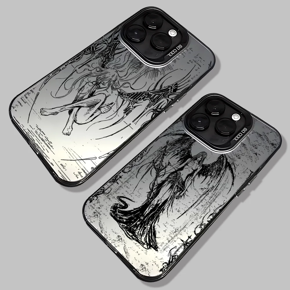 Luxury Black Angel Death Demon Phone Case For iPhone 16 15 14 13 12 11 Pro Max X XR XSMAX 8 7 Plus Candy Matte Back Cover