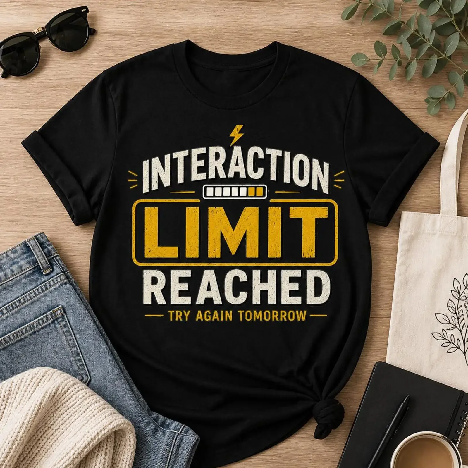Interaction Limit Reached T Shirt Funny Introvert Social Battery Low vintage Washed fashion graphic streetwear Unisex Soft