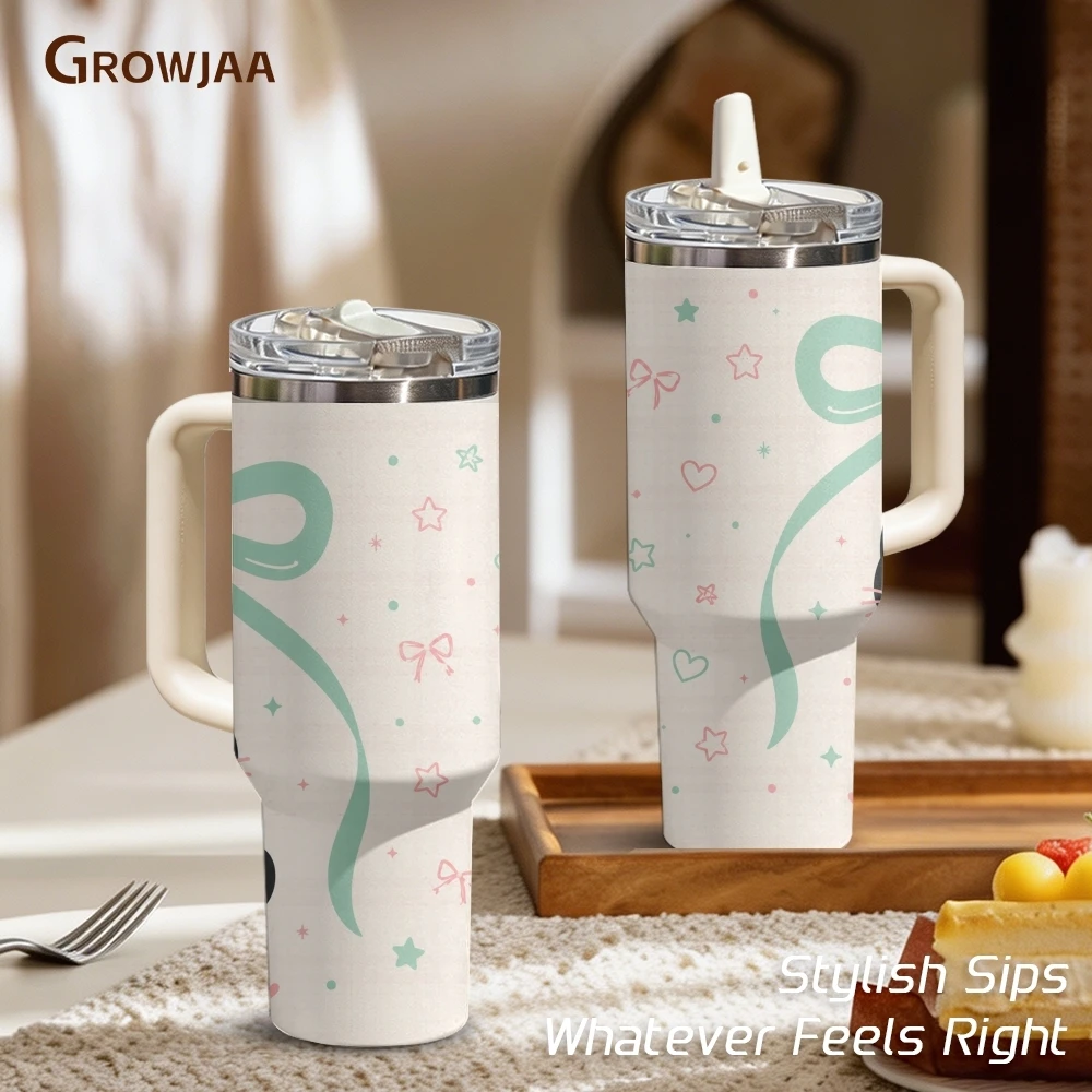 Cute Black Kitten Bow Aesthetic Vacuum Flasks 40oz 3rd Gen Vacuum Insulated Stainless Steel Tumbler Cup With Handle Straw Lid