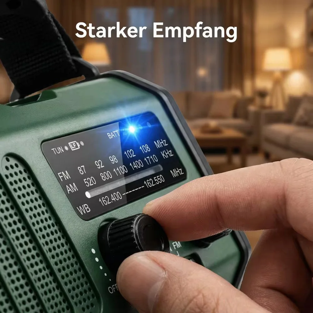 10000mAh Solar-Notfall-Wetterradio AM/FM/NOAA Tragbares Kurbelbetriebenes Notfallradio mit LED-Taschenlampe SOS-Alarm Powerbank für Outdoor-Aktivitäten – Detail 10