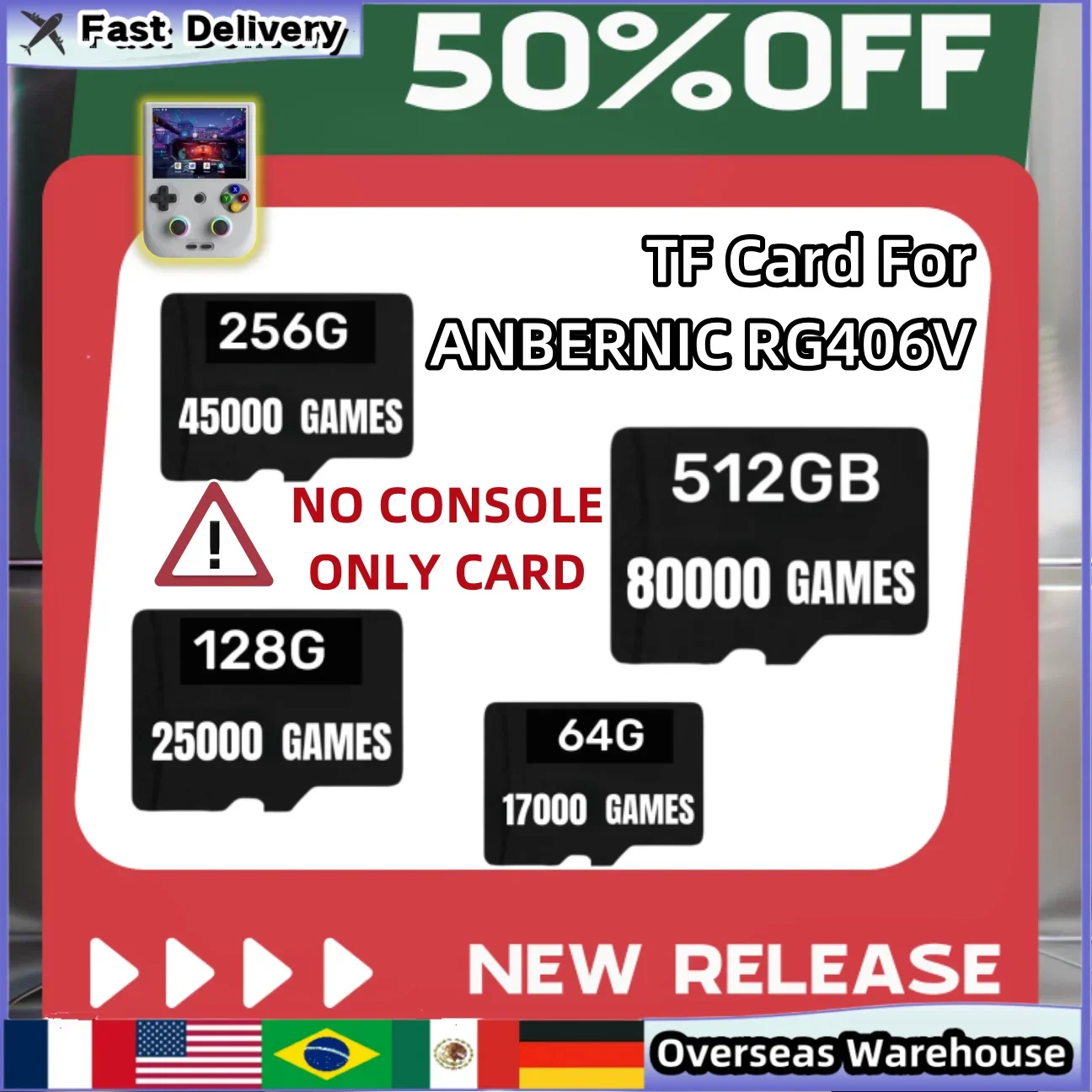 

For ANBERNIC RG 406V Memory Card TF Card For Video Game Console PSP 512G 80000 Games Card PS2 Pre-install Retro Game 256G RG406V