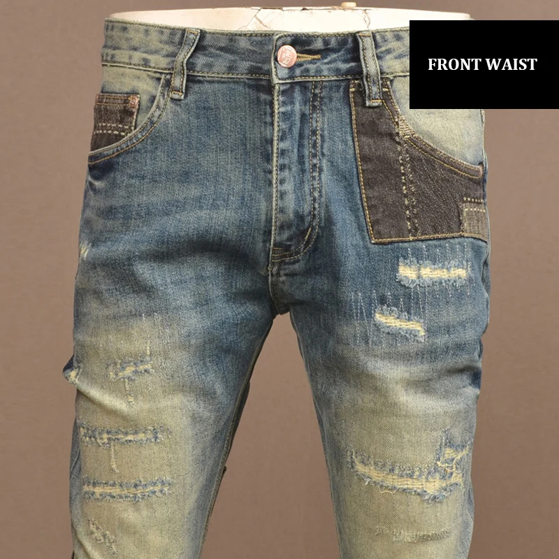 y2k designer fashiony2k new jeans scratch patch wash nostalgic stretch slim fit retro blue jeans high street retro pants hombre