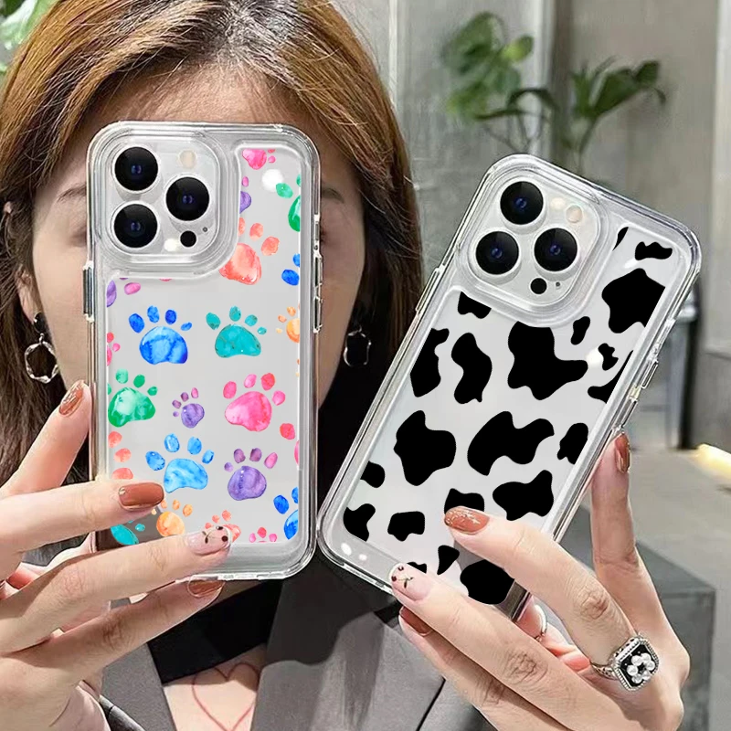 For Xiaomi Redmi Note 13 12 Pro Plus 5G 12S 11S 11 10S 10 Footprint Leopard Print Transparent Phone Covers For Redmi 12 13C Case