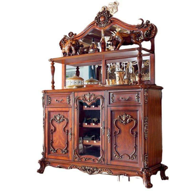 

European-style carved dining side wine cabinet, home restaurant storage tea cabinet, American-style old cabinet