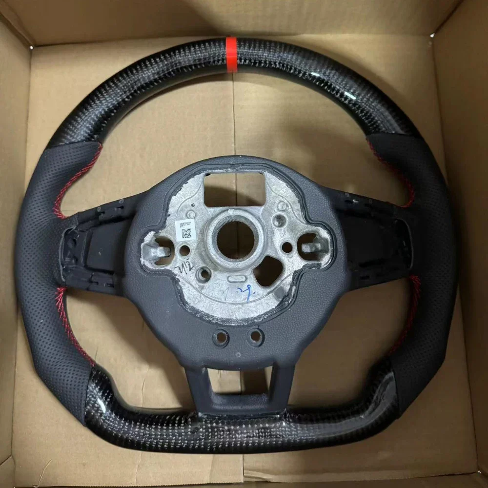 For VW MK6 MK7 MK7.5 GTI R Polo RLINE Steering Wheel Assembly Custom Carbon Fiber With Red Back Label Assembly Accessories