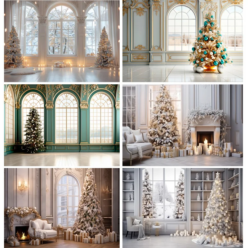 

Cozy Christmas Day Scene Fireplace Photography Backdrop Props Winter Living Room New Year Gift Holiday Photo Background RS-13