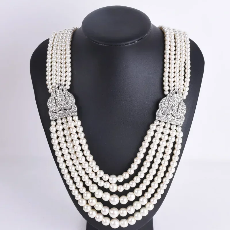 Elegant Crystal Multilayers Pearls Necklaces for Women Chokers Collier Femme Party Wedding Jewelry