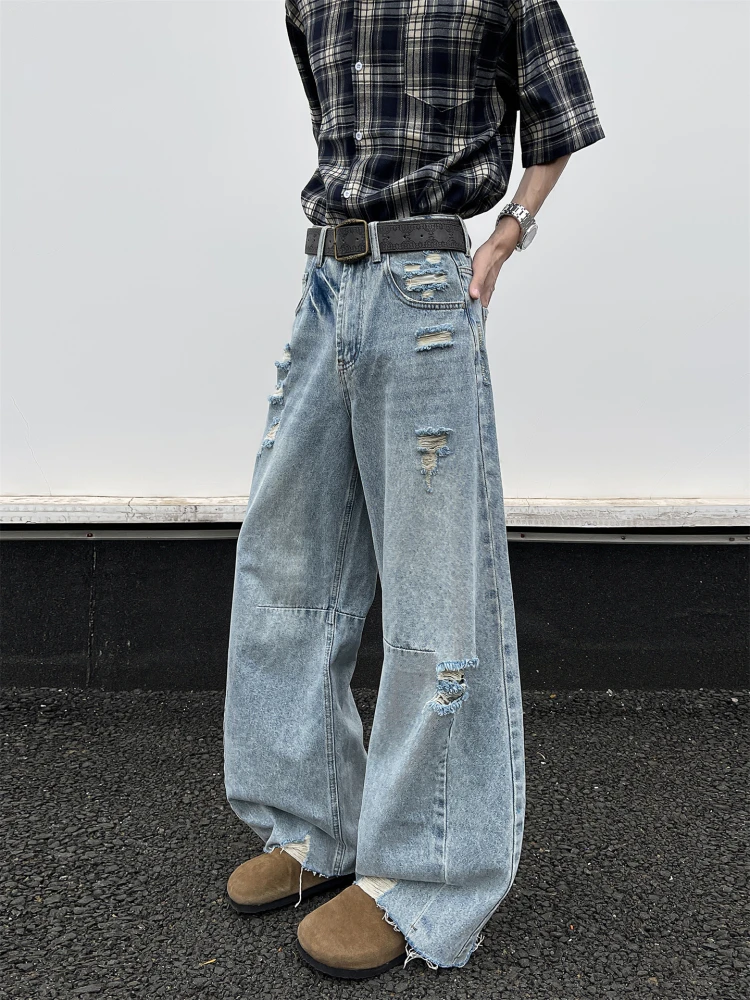 

Мужские джинсы Street Sle American Waed Ripped Denim: модные, брендовые, свободные, с эффектом похудения, с рваными краями, широкие штанины