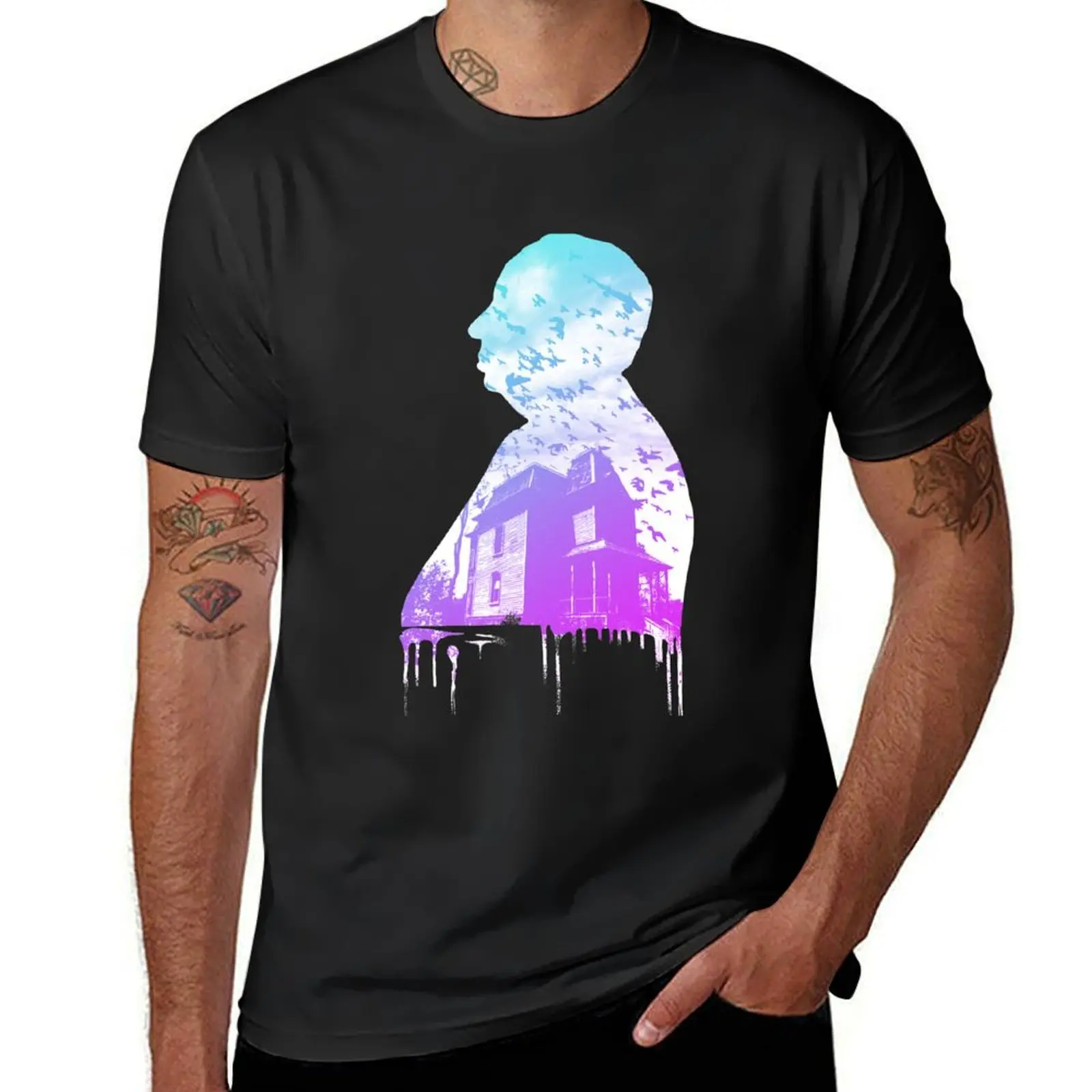 Alfred Hitchcock Collage Cyan-Magenta T-Shirt blacks tees anime summer tops t shirts for men cotton