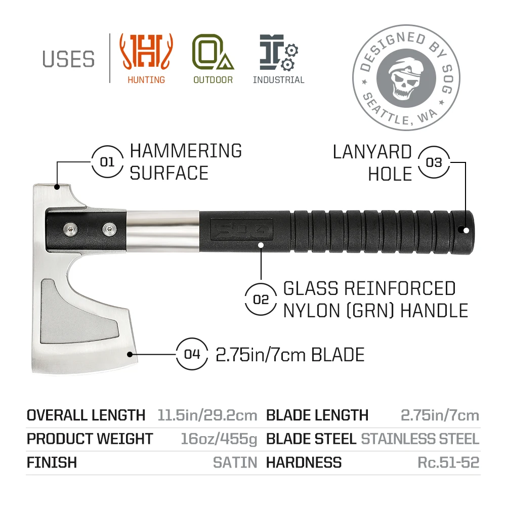 أداة مطرقة هاتشيت للتخييم مع غمد 3.1 بوصة شفرة من الفولاذ المقاوم للصدأ للاستخدام الخارجي والطوارئ (CH1001-CP)