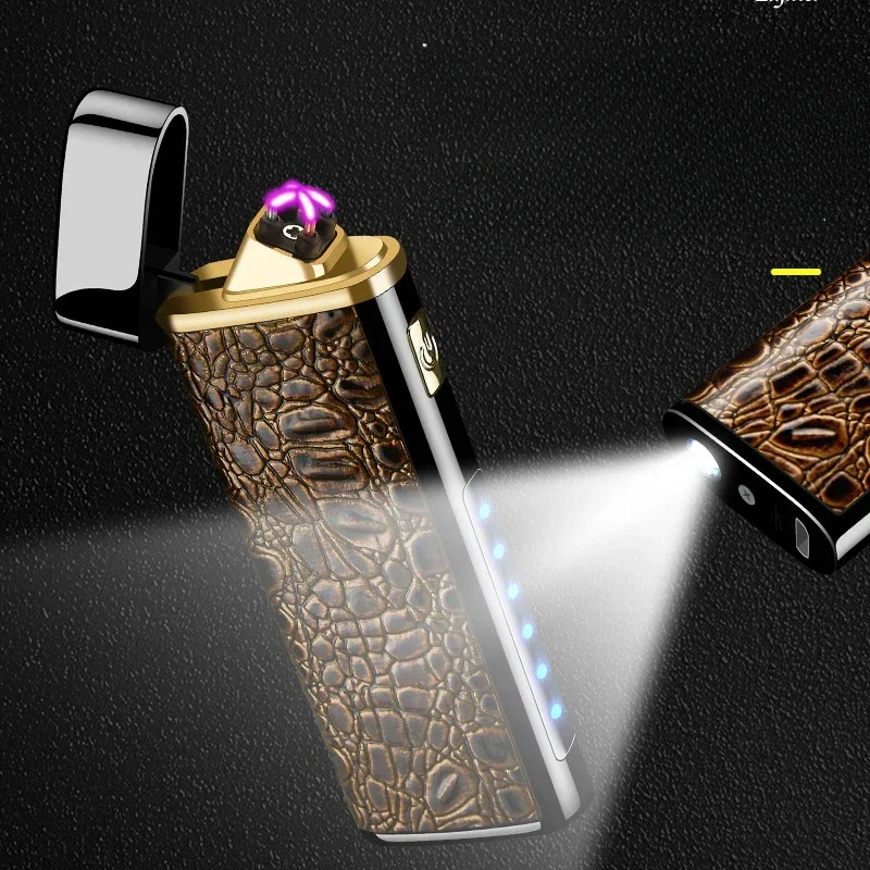 

Double Arc USB Lighter 2025 Plasma - Windproof Rechargeable with Premium Leather Texture Luxury Survival Tool Gift for Men