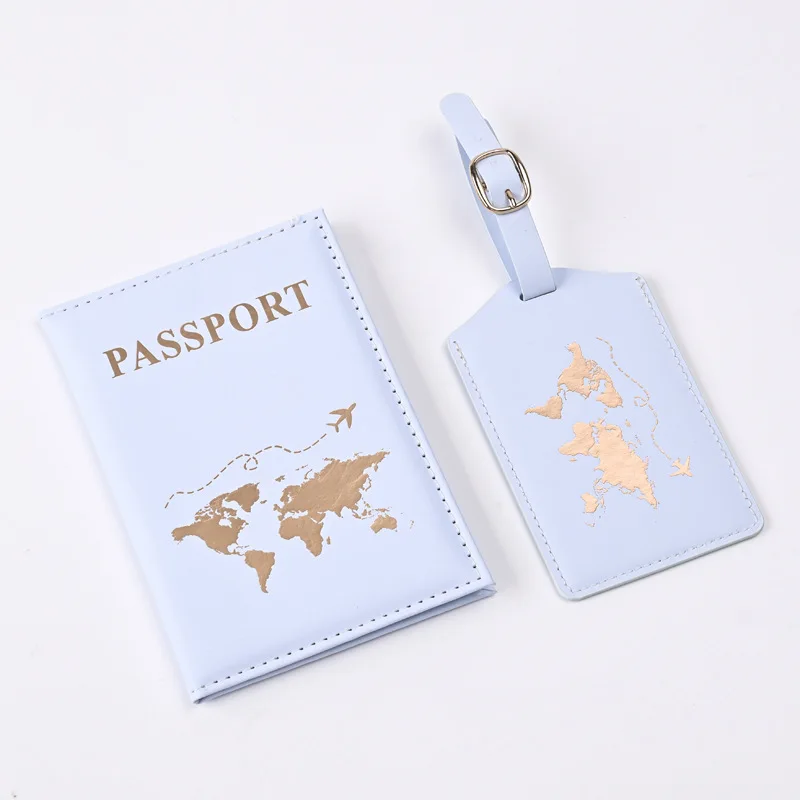 Fundas de pasaporte con patrón de mapa de PU, juego de etiquetas de equipaje, Protector de pasaporte, Etiquetas de equipaje, billetera de pasaporte,