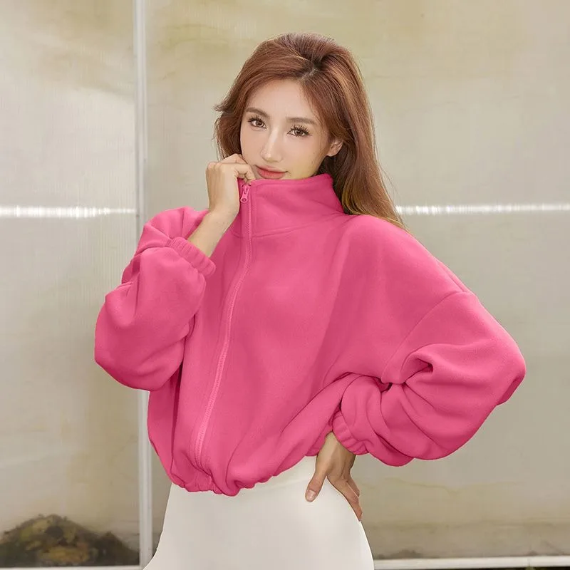 Blouse Outerwear Yoga Wear Women's Autumn/Winter Zip-up Long Sleeves Fleece-lined Warm New Casual Comfortable Minimalist Niche