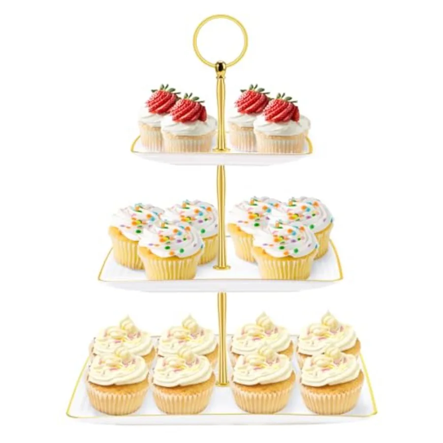 3 Tier Cupcake Stand Tower, Plastic White Cup Cake Holder for Dessert stands, Tiered Serving Tray for Tea Party, Birthday Party