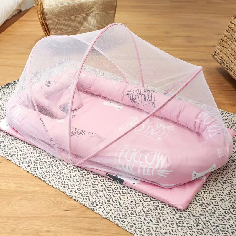 

Cartoon Style Baby Mosquito Net With Mattress+Pillow+Guardrail Crib Anti-mosquito Small Tent Big Space Yurt Summer Mosquito Net