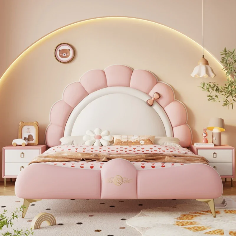 

Pretty Pink Girls Double Bed Frame Modern Nordic Princess Comferter Loft Bed Queen Size Cama Box Casal Furniture Home