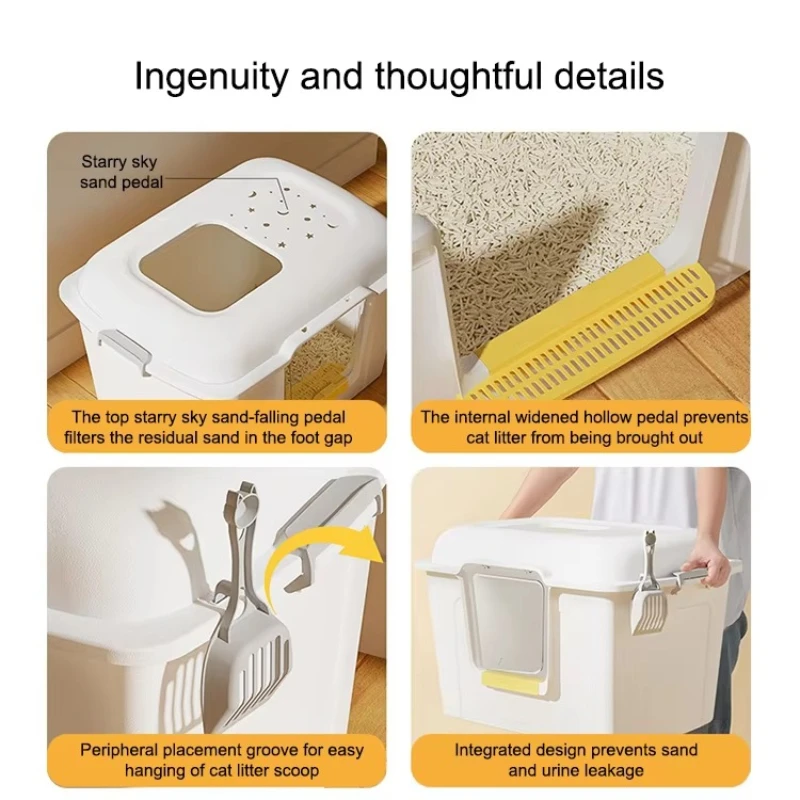 Giant cat litter box oversized fully enclosed breathable splash-proof Maine cat supplies, spill-proof cat toilet tray shovel