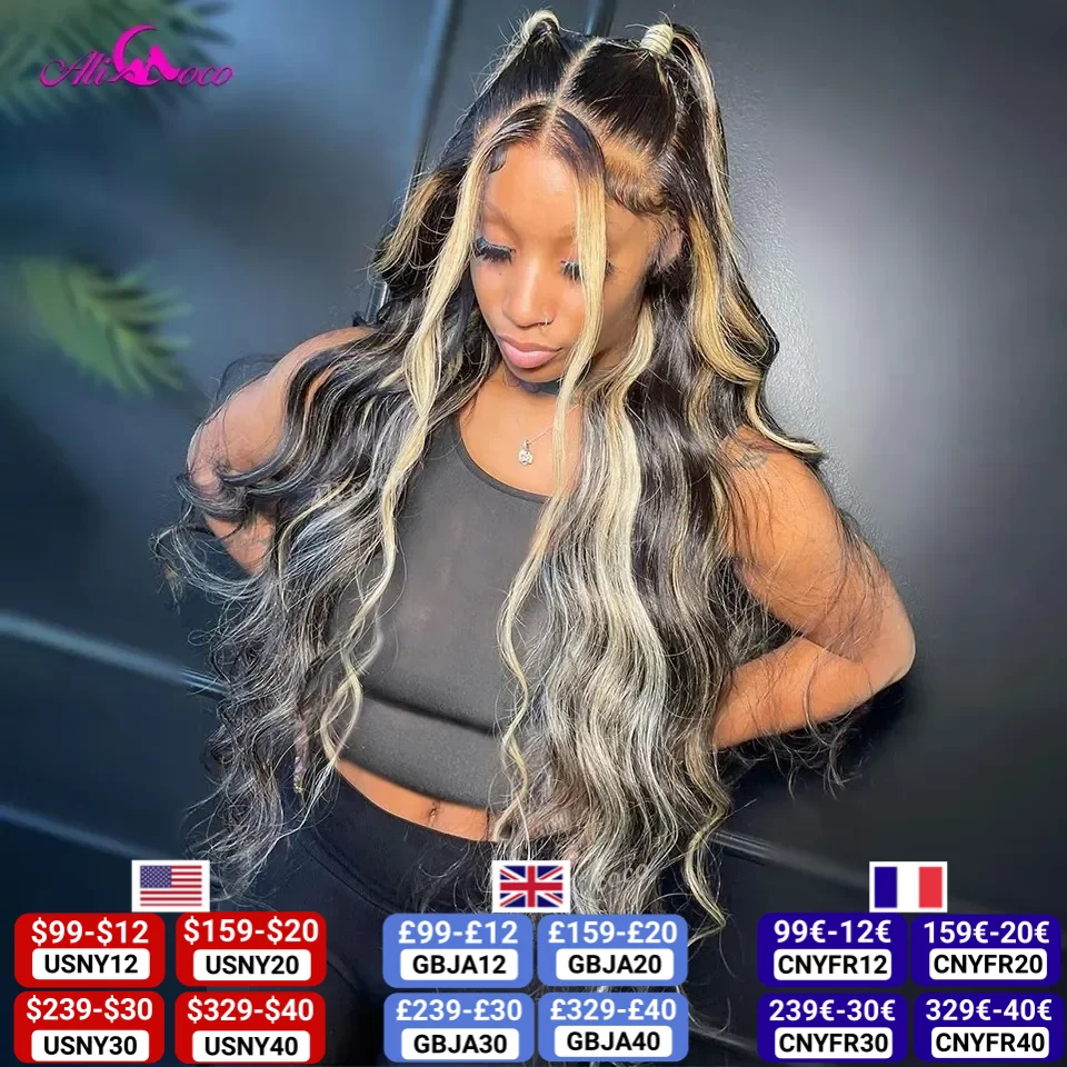 Blonde Highlight Wig Human Hair 13X4 13x6 Body Wave Lace Frontal Human Hair Wigs Pre plucked 5x5 Lace Closure Wig Human Hair