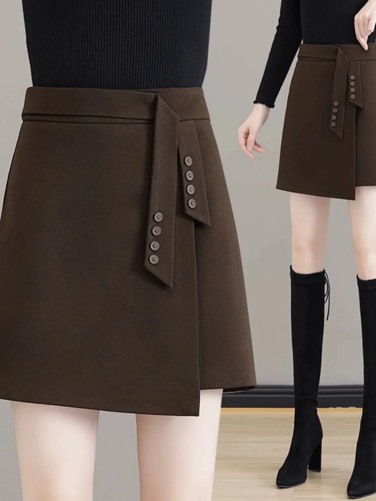 

High Waist A-Line Skirt for Women in Tweed Material Spring Autumn Seasonal ort Skirt Matching Boots Ele Sle