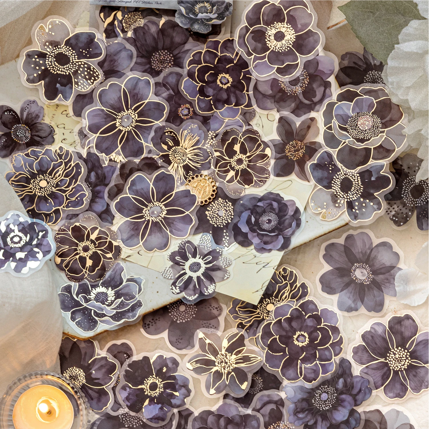 40pcs/pack Hot stamping flower stickers PET Materials Collag