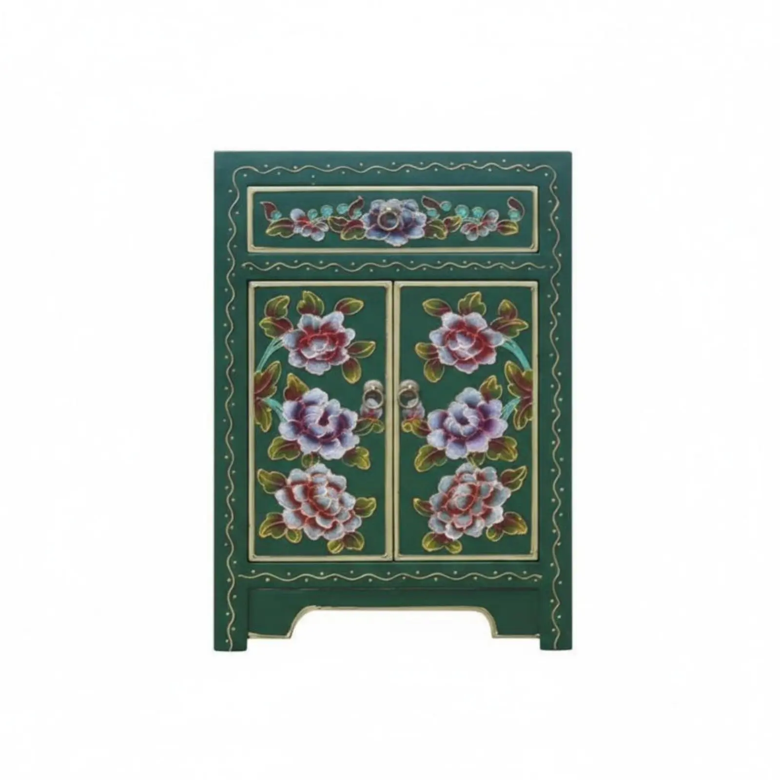 Hand-Painted 2-Drawer Cabinet Vintage Look Nightstand Fully Assembled Sturdy Construction for Homeowners, Partners