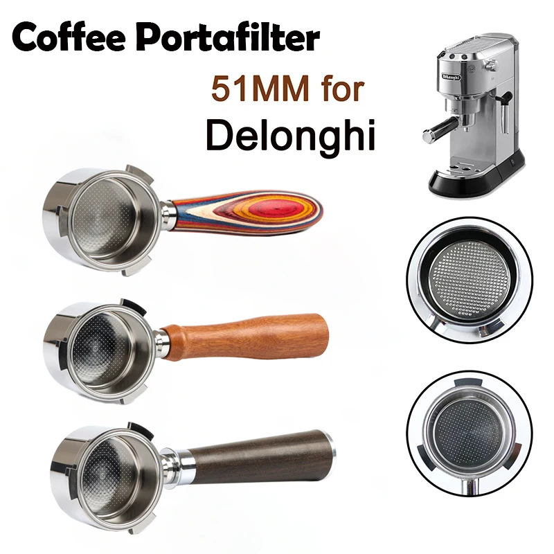 51mm Coffee Bottomless Portafilter for Delonghi EC680 EC685 EC785 Replacement Filter Basket Espresso Machine Barista Tools