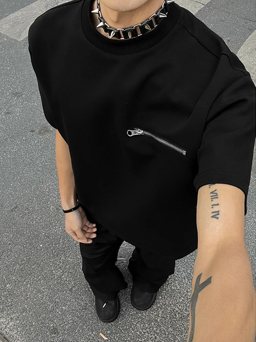 

Bla Men's ort Sve T-irt oulder Design Zipper f Sve Heavyweight Five Sve Loose Fit Breathable Spring Summer