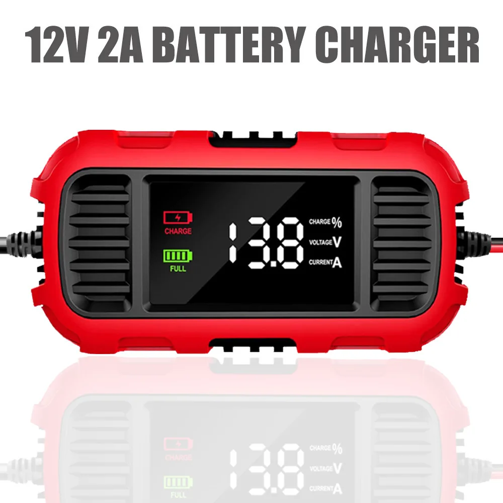 12V Motorcycle Battery Charger and Maintainer Digital Display Smart Battery Charging 2A Fully Automatic Trickle Battery Charger