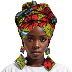 Cravate de sauna africaine imprimée, tissu Ankara avertir, 100% pur coton, écharpes et boucles d'oreilles Kente, WYB880, 2 pièces