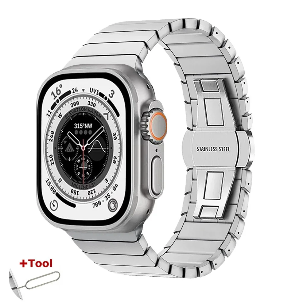 Stainless Steel Strap for Apple Watch Band Ultra 2 49mm 46mm 42mm 45mm 41mm 44mm 40mm Metal Link Band for iWatch 10 9 8 7 6 5 SE