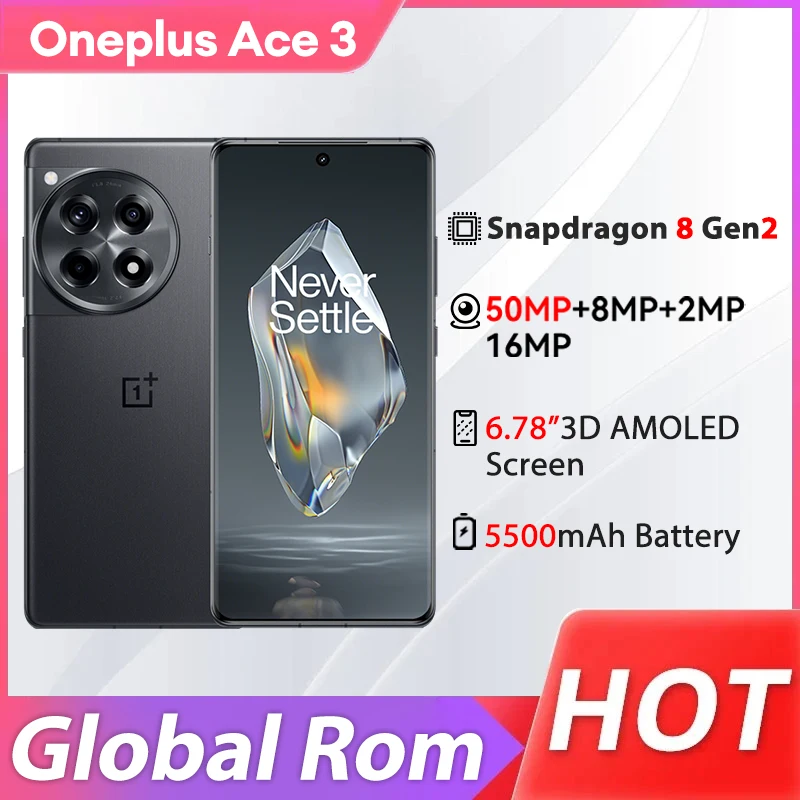 Nowy ekran AMOLED Oneplus ACE 3 5G Global Rom Snapdragon 8 Gen 2 6.78'' 1.5K 120Hz 5500mAh Bateria 100W SUPERVOOC Charge