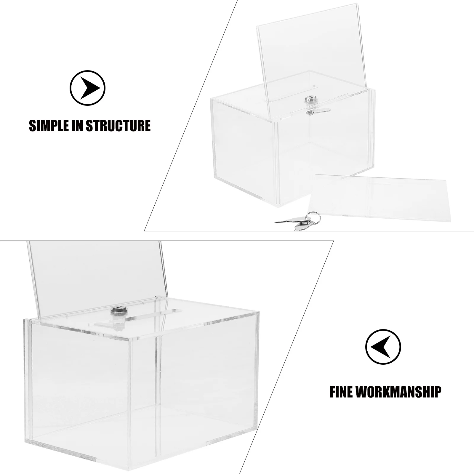 Caixa de doação com bloqueio, caixa de urna transparente para coleta de fundos, sugestão de votação, coleção de cartas, armazenamento seguro