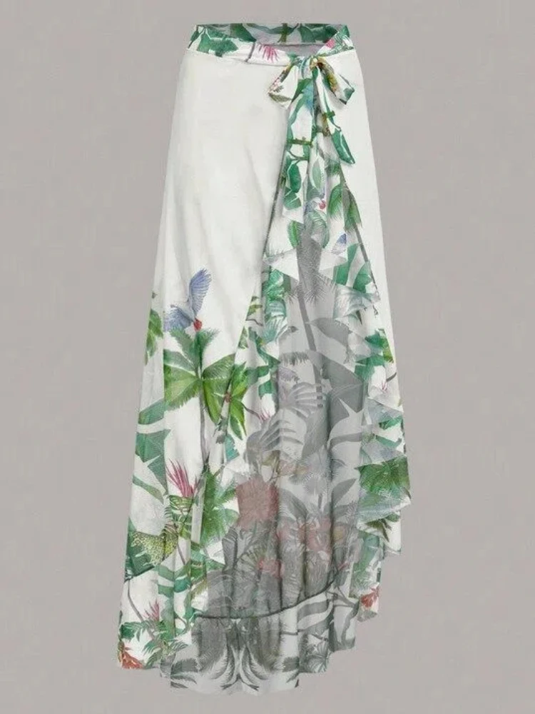 طقم ملابس سباحة قطعة واحدة مطبوع عليه الغابة الاستوائية لعام 2026 مع تنورة ملفوفة بدلة استحمام نسائية وتستر فستان صيفي بدلة سباحة